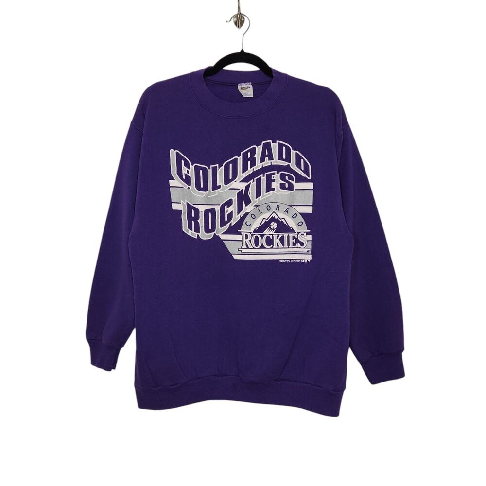 Vintage Colorado Rockies Trench Large 90s Baseball Purple Sports MLB
